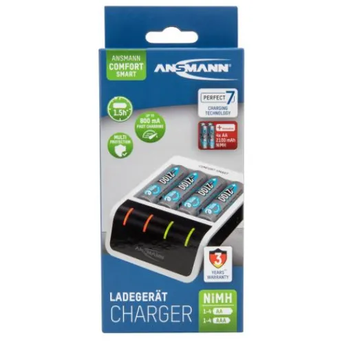 ANSMANN AG Akku-Ladegerät Comfort Smart + 4× AA 2100mAh^ Akku-ladegeräte