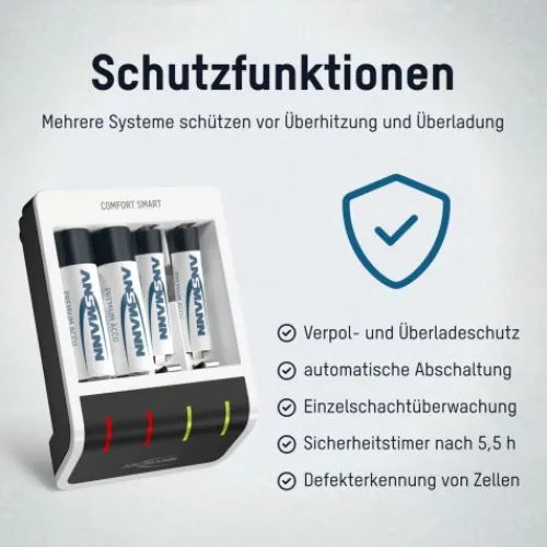 ANSMANN AG Akku-Ladegerät Comfort Smart + 4× AA 2100mAh^ Akku-ladegeräte