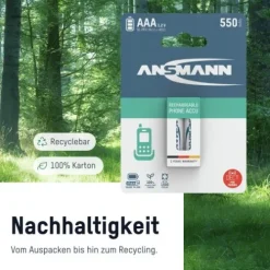 ANSMANN AG Dect NiMH Akku Micro AAA 550 mAh maxE 2er Blister^ Akkus
