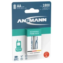 ANSMANN AG Dect NiMH Akku Mignon AA Typ 1800 (min. 1600 mAh) maxE 2er Papierblister^ Akkus