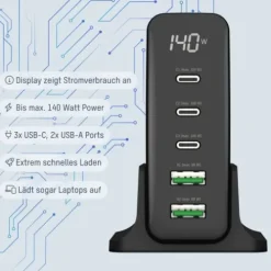 ANSMANN AG Desktop Charger mit Display DC5140PD 140W / 5 A / 140 W / 5 Port^ Usb-ladegeräte