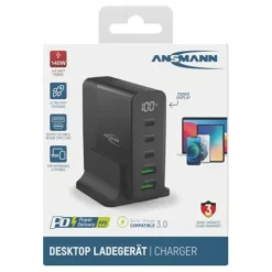 ANSMANN AG Desktop Charger mit Display DC5140PD 140W / 5 A / 140 W / 5 Port^ Usb-ladegeräte
