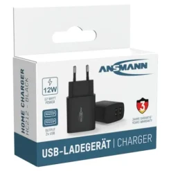 ANSMANN AG Home Charger HC212 schwarz / 2,4 A / 12 W / 2 Port^ Usb-ladegeräte