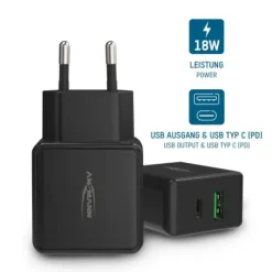 ANSMANN AG Home Charger HC218PD schwarz / 3 A / 20 W / 2 Port^ Usb-ladegeräte
