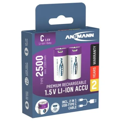 ANSMANN AG Li-Ion Akkus Baby C Typ 2500 (min. 2300 mAh) 2er Papierblister^ Akkus