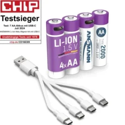 ANSMANN AG Li-Ion Akkus Mignon AA Typ 2000 (min. 1800 mAh) 4er Papierblister^ Akkus