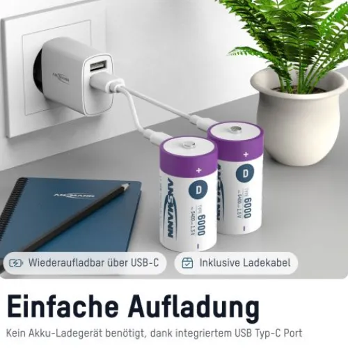 ANSMANN AG Li-Ion Akkus Mono D Typ 6000 (min. 5400 mAh) 2er Papierblister^ Akkus