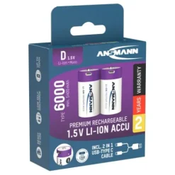 ANSMANN AG Li-Ion Akkus Mono D Typ 6000 (min. 5400 mAh) 2er Papierblister^ Akkus