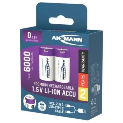 ANSMANN AG Li-Ion Akkus Mono D Typ 6000 (min. 5400 mAh) 2er Papierblister^ Akkus