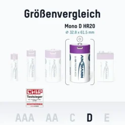ANSMANN AG Li-Ion Akkus Mono D Typ 6000 (min. 5400 mAh) 2er Papierblister^ Akkus