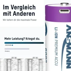 ANSMANN AG Li-Ion Akkus Mono D Typ 6000 (min. 5400 mAh) 2er Papierblister^ Akkus