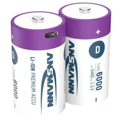 ANSMANN AG Li-Ion Akkus Mono D Typ 6000 (min. 5400 mAh) 2er Papierblister^ Akkus