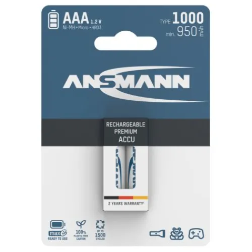ANSMANN AG NiMH Akku Micro AAA Typ 1000 (min. 950 mAh) 2er Blister^ Akkus
