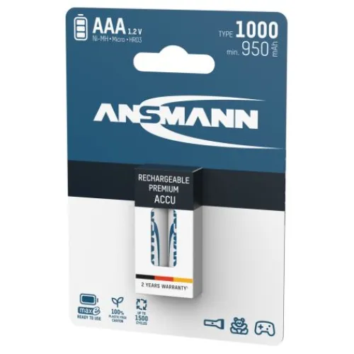 ANSMANN AG NiMH Akku Micro AAA Typ 1000 (min. 950 mAh) 2er Blister^ Akkus