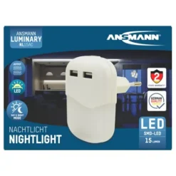 ANSMANN AG Steckdosennachtlicht NL15AC + 2USB^ Nachtlichter