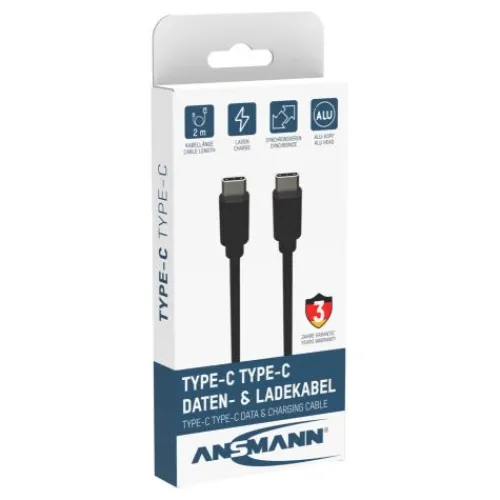 ANSMANN AG USB Typ-C zu Typ-C Daten und Ladekabel 200 cm^ Typ C