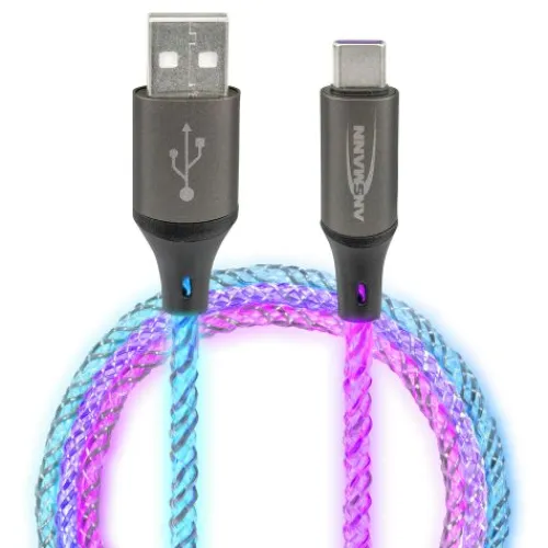 ANSMANN AG USB-A auf USB Typ-C Kabel mit LED-Beleuchtung, 100 cm^ Typ C