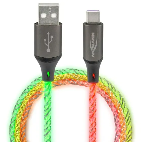 ANSMANN AG USB-A auf USB Typ-C Kabel mit LED-Beleuchtung, 100 cm^ Typ C