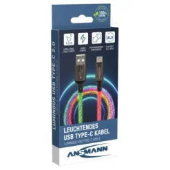 ANSMANN AG USB-A auf USB Typ-C Kabel mit LED-Beleuchtung, 100 cm^ Typ C
